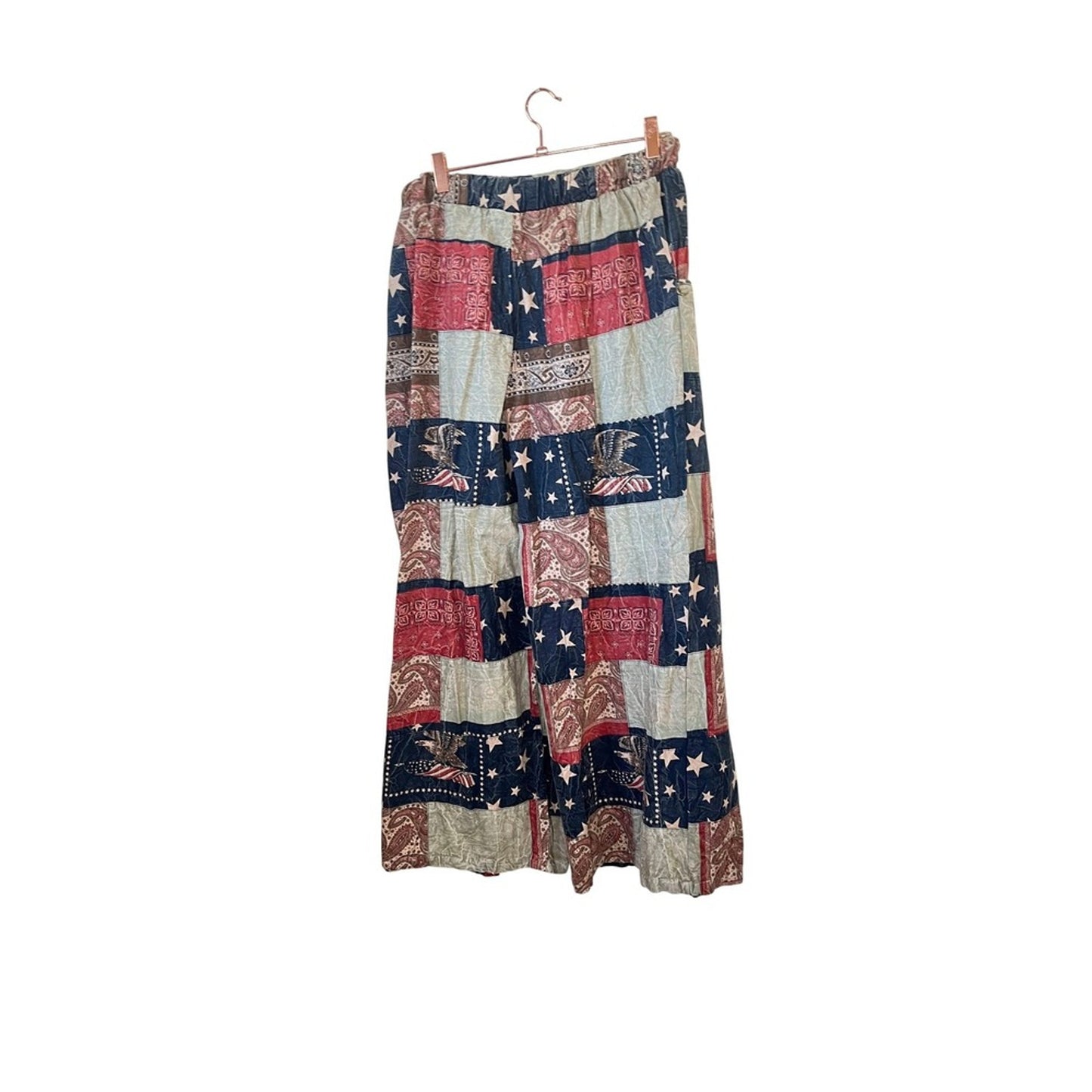 Jaded Gypsy Stars and Stripes Forever Patchwork Wide Leg Palazzo Pants LXL