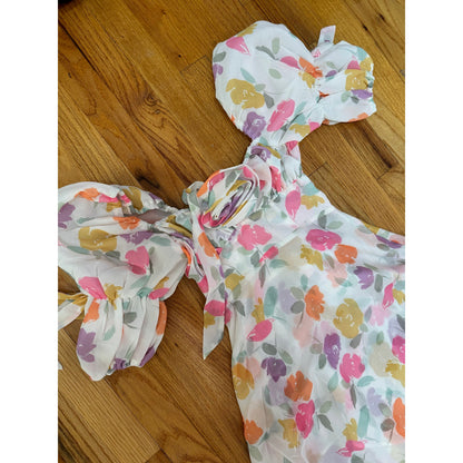 For Love & Lemons Petal Midi Dress Floral Size XXS Short Sleeve Asymmetrical