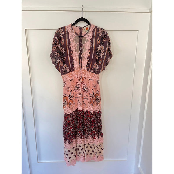 FARM Rio Mixed Print Maxi Dress Butterfly Floral Lace Boho Festival Size M