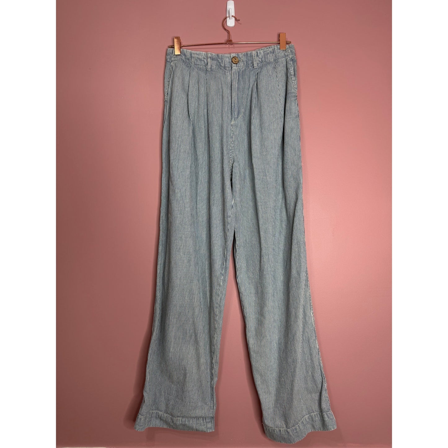 Free People Wanderlust Denim Suit Set in Blue Pinstripe Size 0 Pockets Cotton
