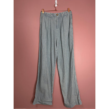 Free People Wanderlust Denim Suit Set in Blue Pinstripe Size 0 Pockets Cotton