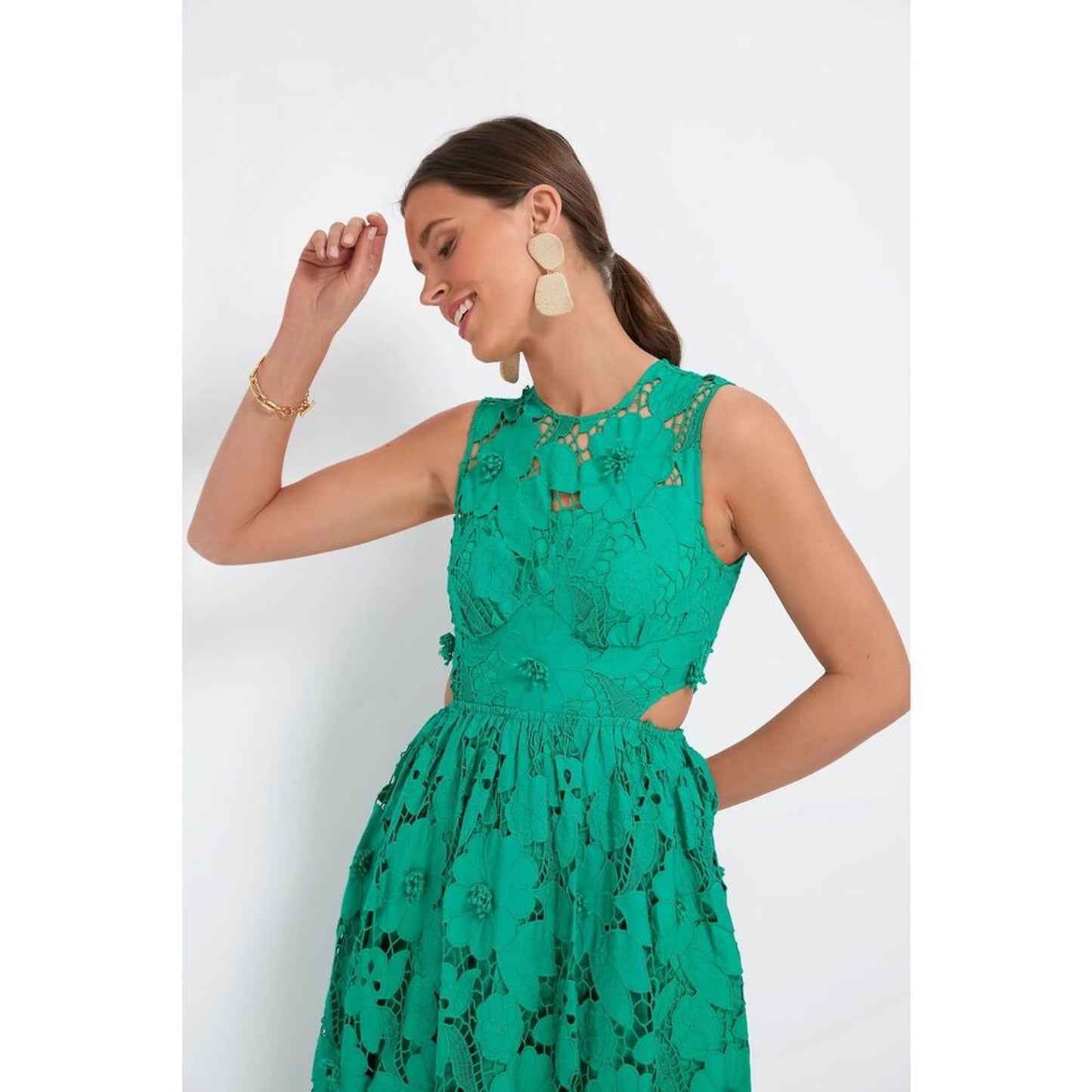 Self Portrait 3D Cotton Lace Midi‎ Dress Green Size 2