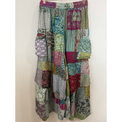 Jaded Gypsy Patchwork Wide Leg Cargo Pants Boho Festival Multi Color One Size