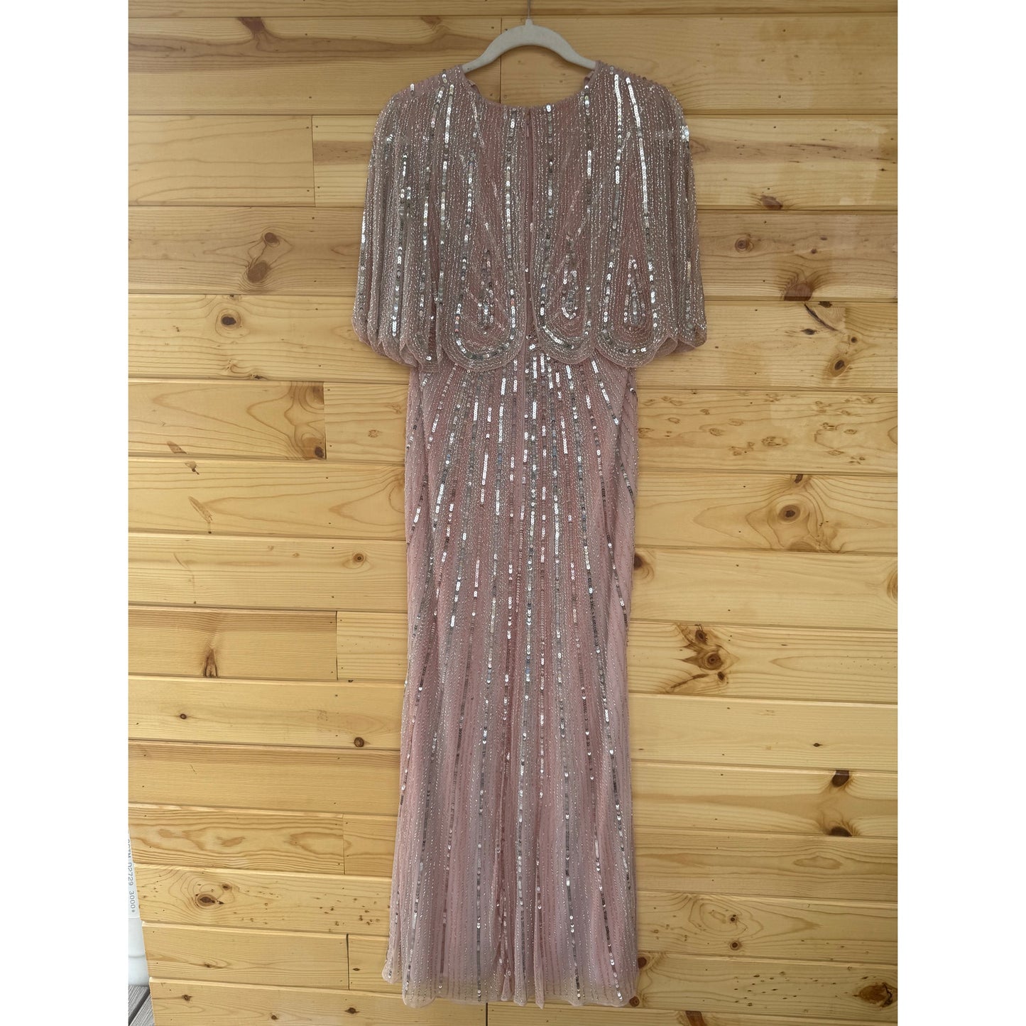 Mac Duggal Pink Sequined V Neck Cape Sleeve Gown Size 4 Style 93583