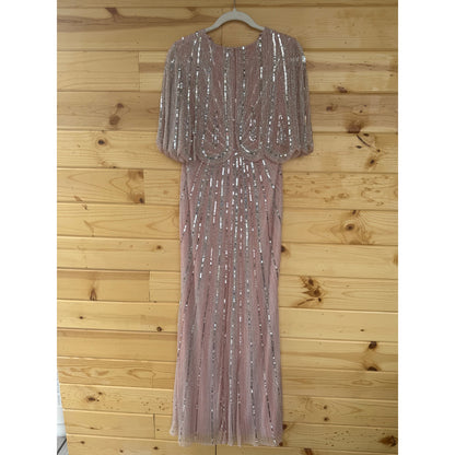 Mac Duggal Pink Sequined V Neck Cape Sleeve Gown Size 4 Style 93583