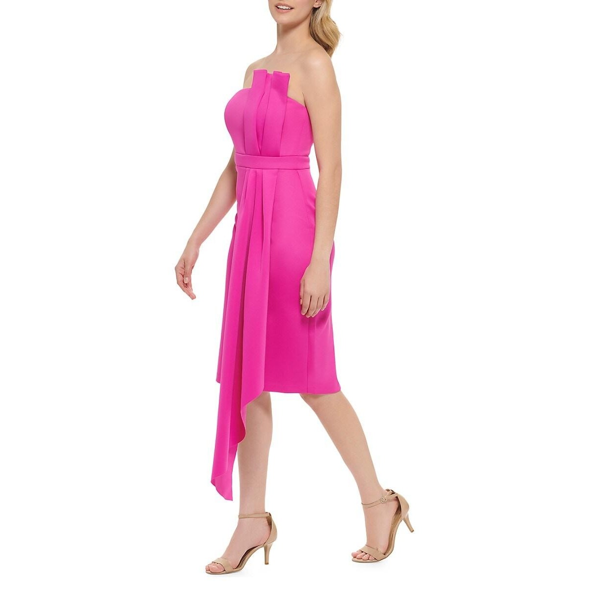 Eliza J Asymmetric Strapless Sheath Dress in Fuchsia Size 8