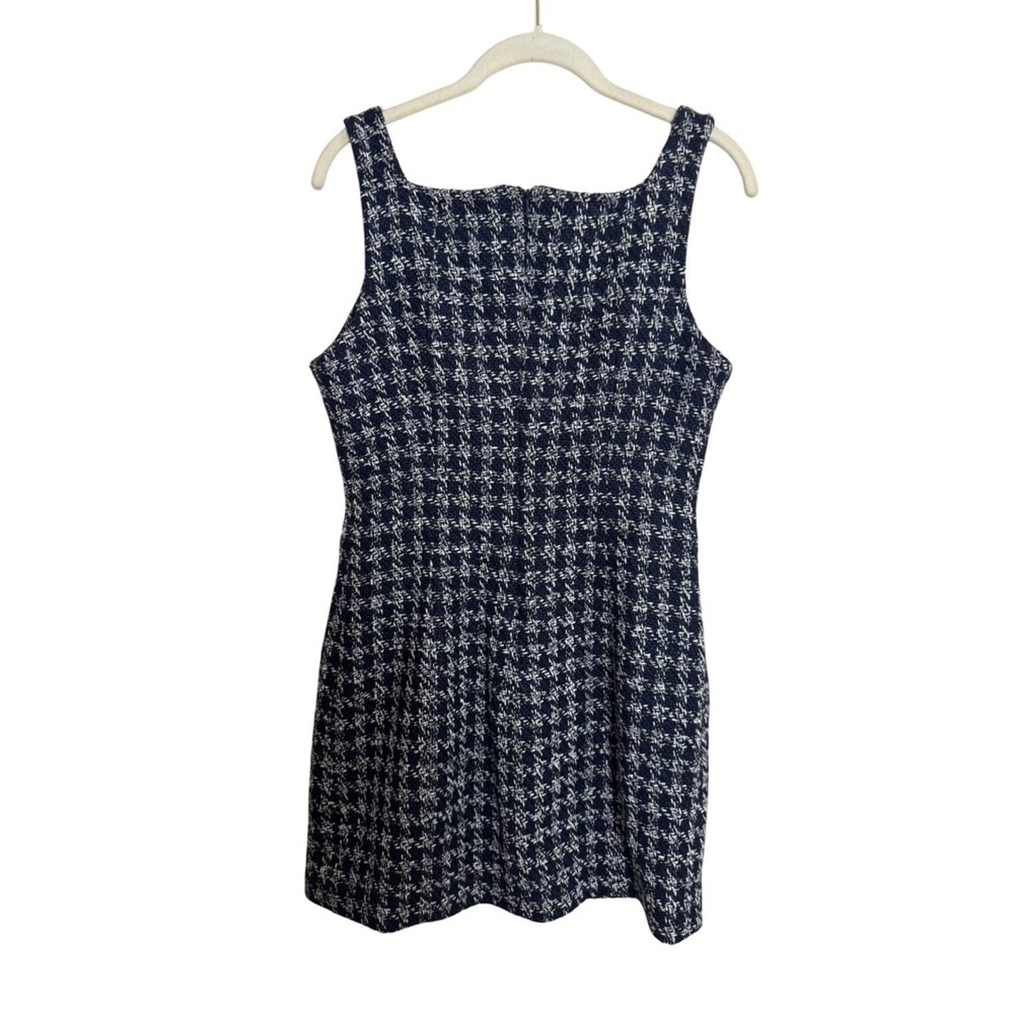 Aya Muse Womens Navy White Houndstooth Tweed Square Neck Mini Shift Dress
