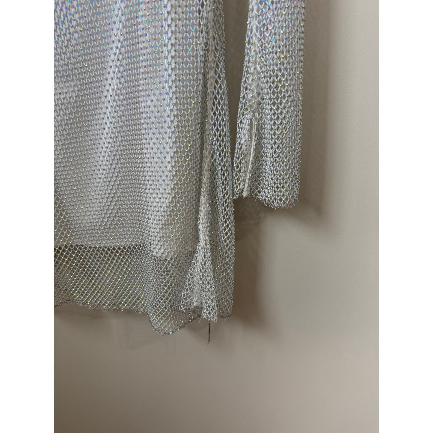 Show Me Your Mumu Iconic White Rhinestone Fishnet Mesh Mini Dress