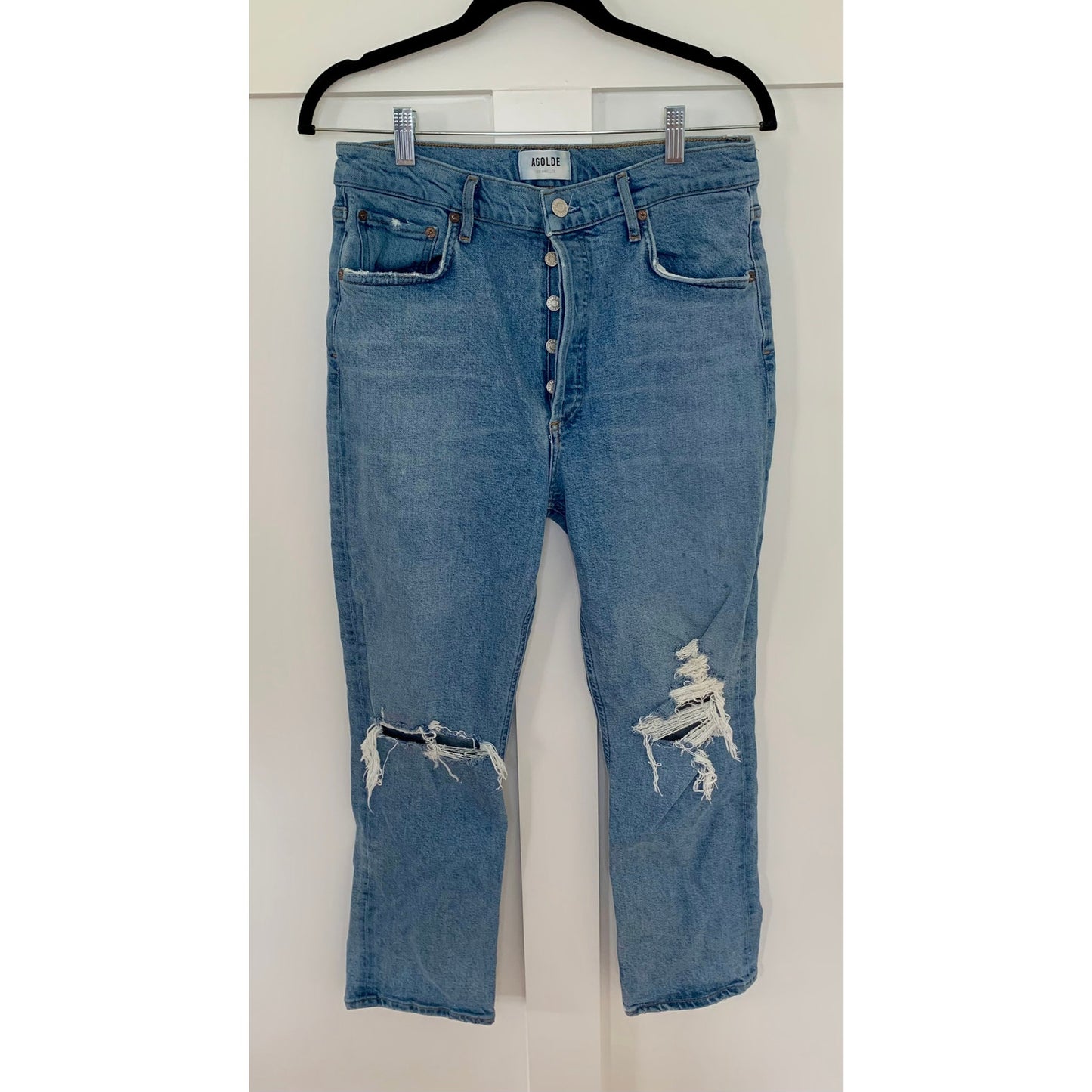 Agolde Riley Straight Crop Jeans in Whiplash Size 30 High Rise Denim Button Fly