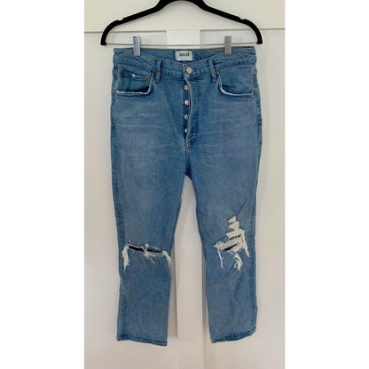 Agolde Riley Straight Crop Jeans in Whiplash Size 30 High Rise Denim Button Fly