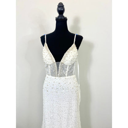 Mac Duggal Embellished Trumpet Gown‎ Dress in White Size 6 Sequin Wedding Bridal
