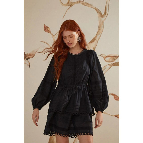 Farm Rio Black‎ Lace Long Sleeve Mini Dress Size XS
