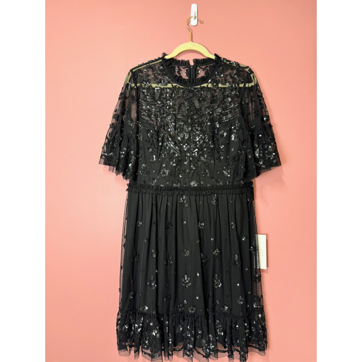 Mac Duggal Black Sequin High Neck Mini Dress Size 12 STYLE 9143