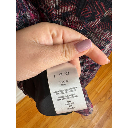 IRO Tinkle Mini Dress Size 18W Sheer Viscose Printed High Neck Long Sleeve