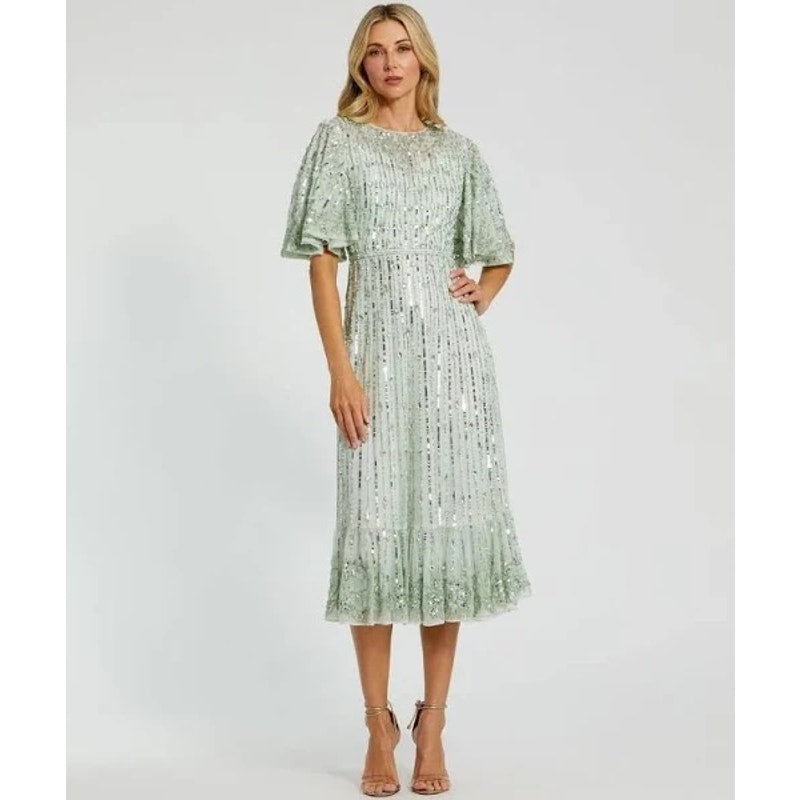 Mac Duggal Midi Mint/Silver/Pearl Size 6 STYLE 5579
