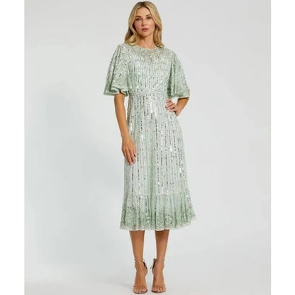 Mac Duggal Midi Mint/Silver/Pearl Size 6 STYLE 5579