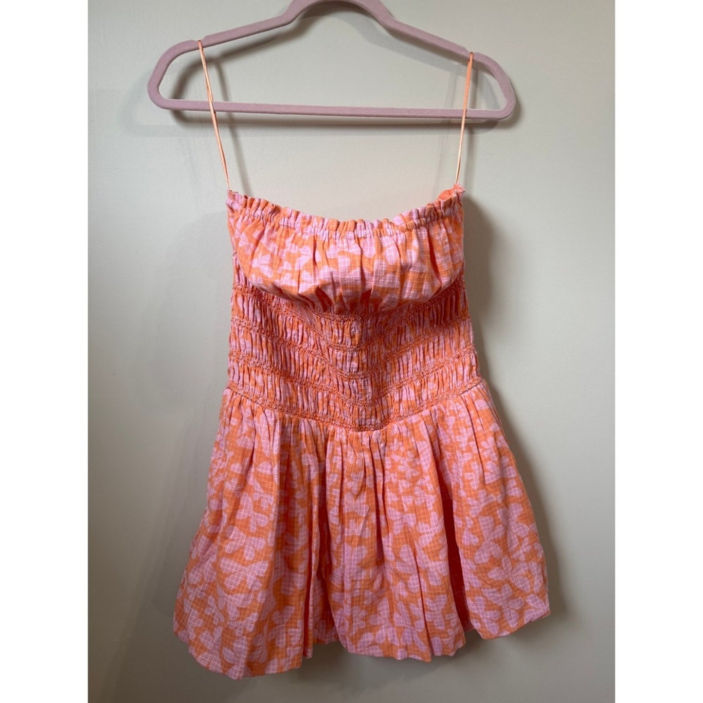 Free People Smocked Tube Top Pink Orange Floral Babydoll Small