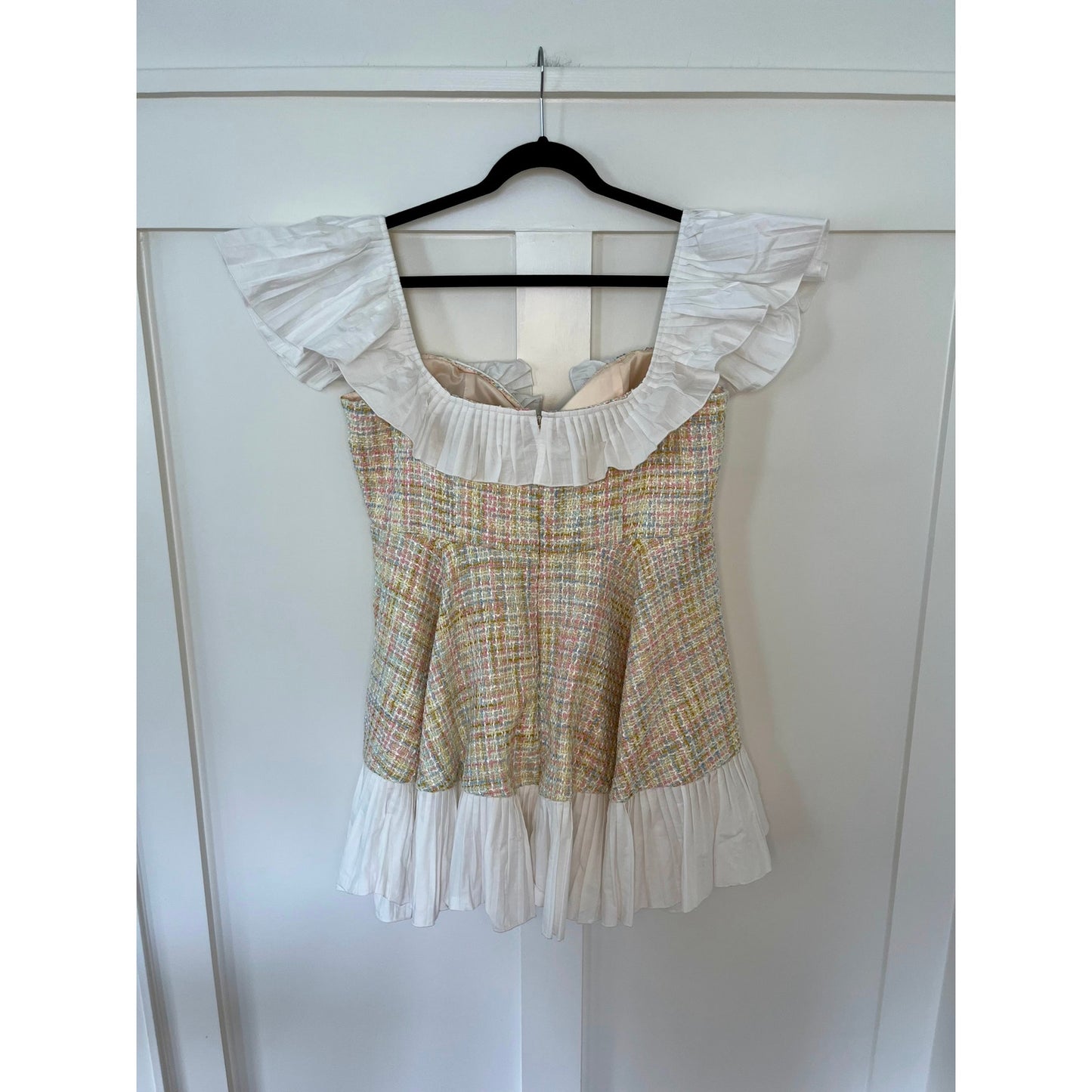 NEW ASOS Luxe Boucle Mini Dress With Cotton Poplin Tiered Skirt Size 14