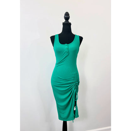 Halara U Neck Bodycon Midi Dress in Vivid Green Small Sleeveless Ruched Ribbed