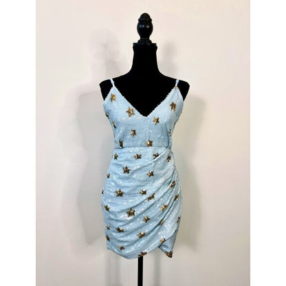 Superdown Dina‎ Mini Dress in Sky Blue/Gold Star Small Sequins Sleeveless Party