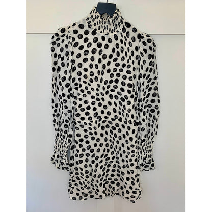 Reformation Archie Mini Dress High Neck in Twist Polka Dot Size 4 Long Sleeve