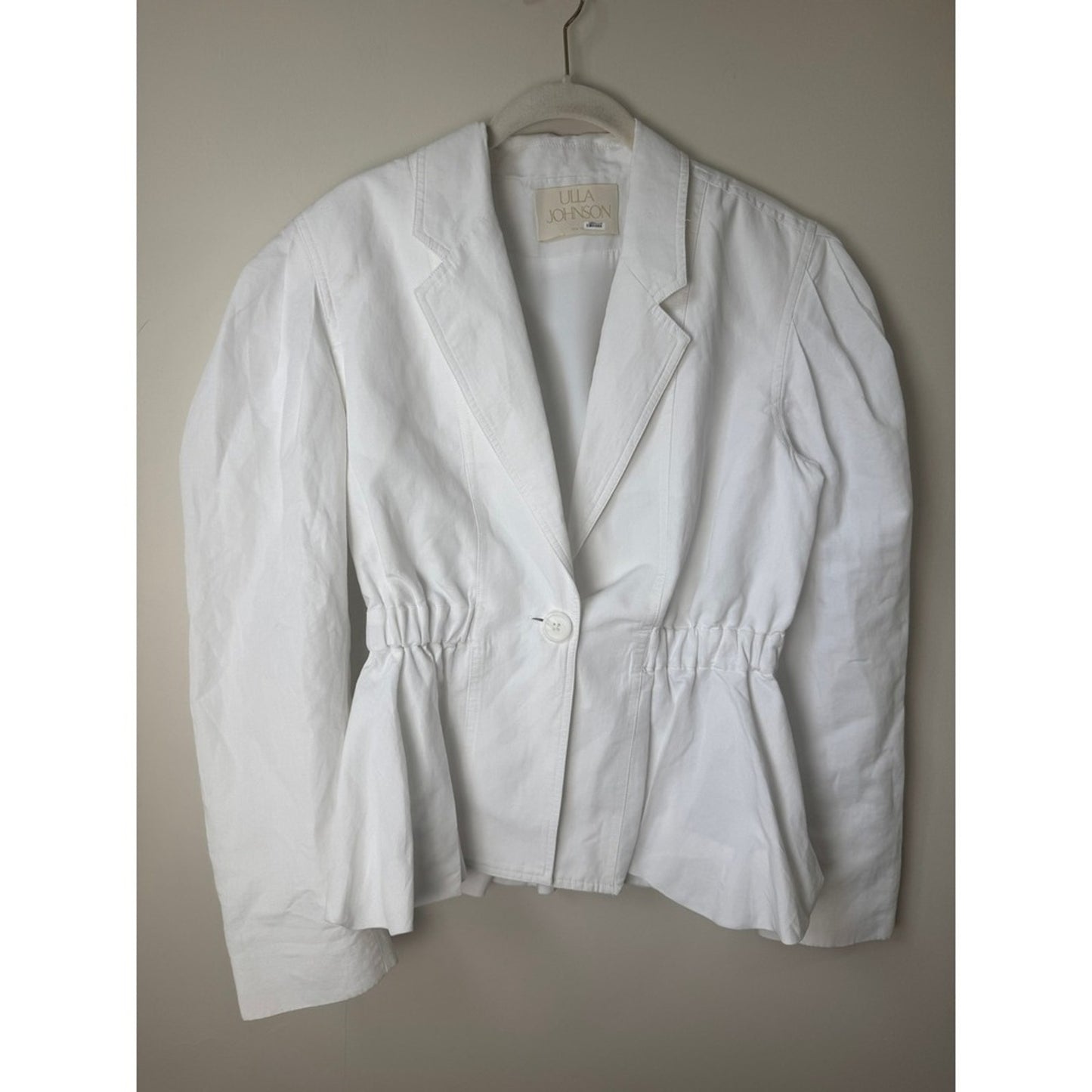 Ulla Johnson White Cotton Linen Puff Sleeve Peplum Blazer Jacket Size S