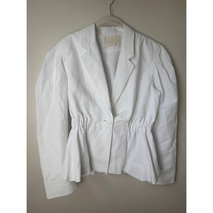 Ulla Johnson White Cotton Linen Puff Sleeve Peplum Blazer Jacket Size S
