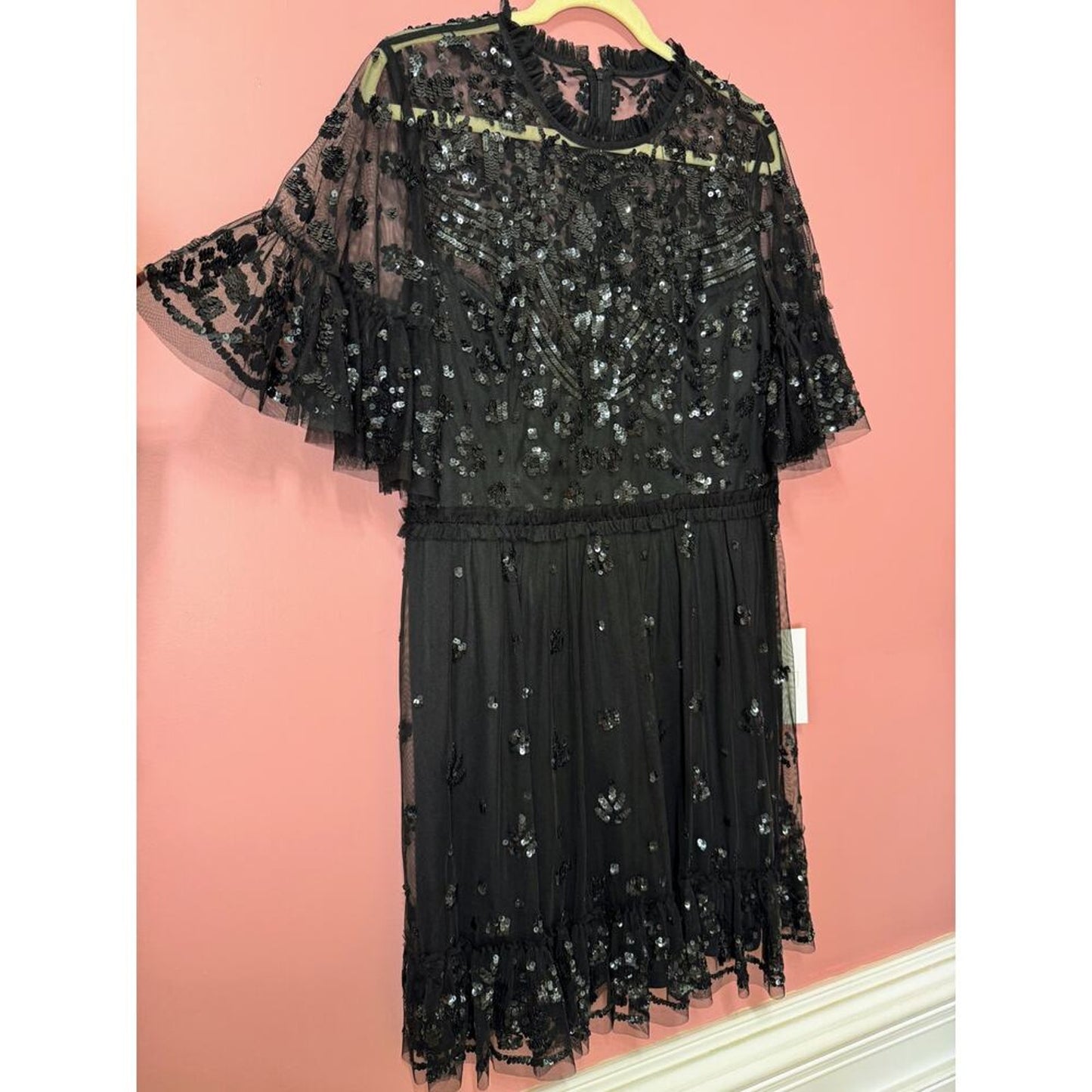 Mac Duggal Black Sequin High‎ Neck Mini Dress Size 12 STYLE 9143