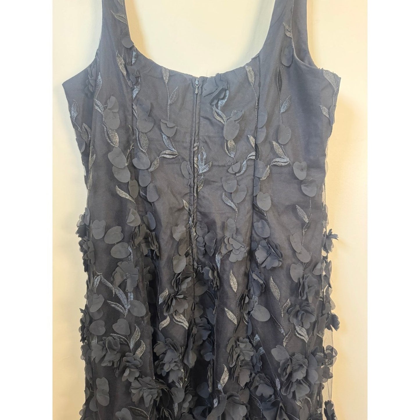 Show Me Your Mumu Black 3D Floral Applique Maxi Dress XXL Square Neck Overlay
