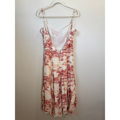 Reformation Fredo Print Sleeveless Midi Dress Red Cream Backless Button Detail
