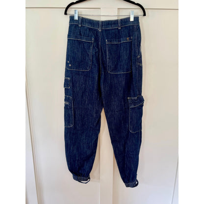 NEW Pilcro Anthropologie Seamed Sport Low-Rise  Cargo Jeans Blue Size 27 Tall
