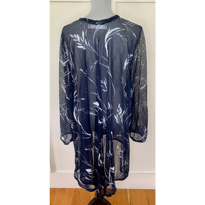 Diane Ness Printed Mini Dress in Navy Sheer Long Sleeve Summer Vacation Resort