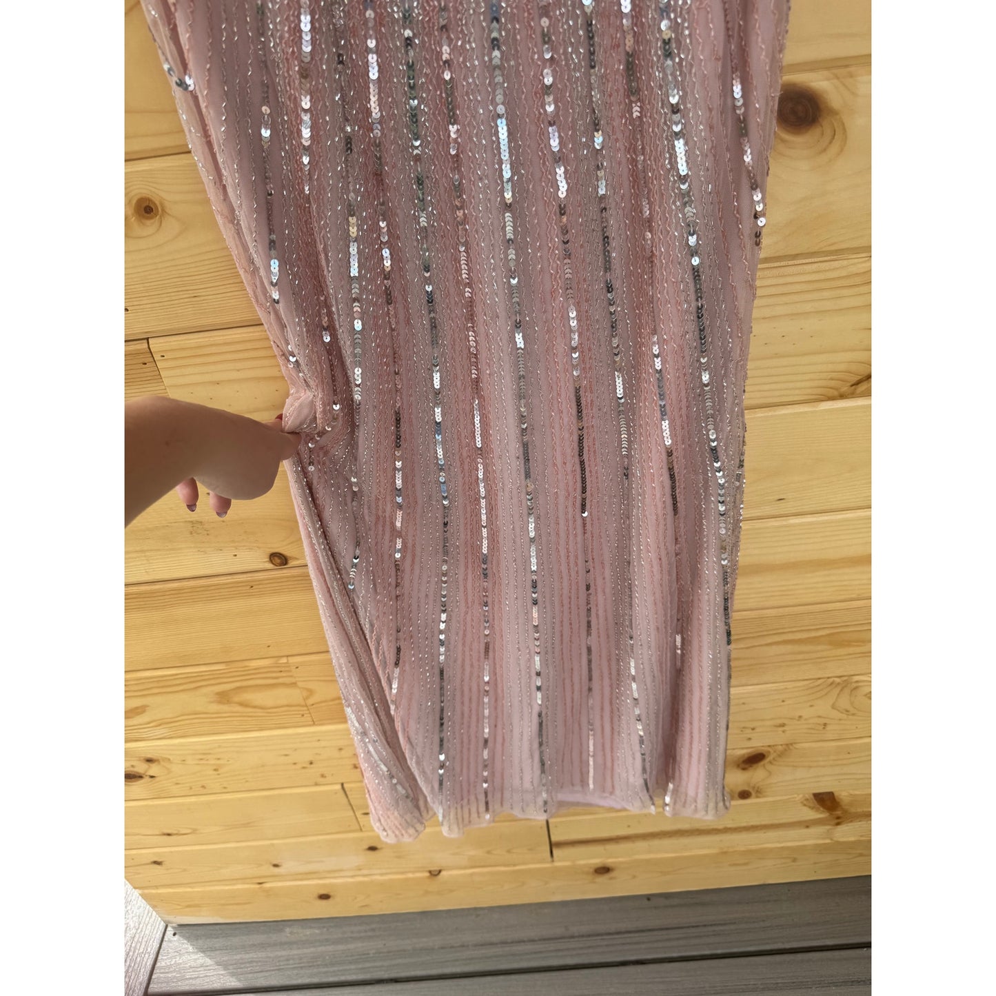 Mac Duggal Pink Sequined V Neck Cape Sleeve Gown Size 4 Style 93583