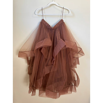 Jaded Gypsy Boho Tulle Ruffle Skirt Midi Brown Layered Festival Fairycore