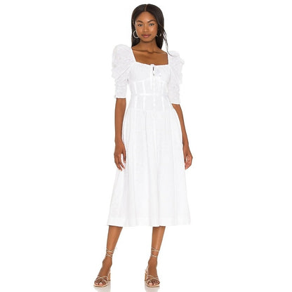 For Love And Lemons Jean Eyelet Corset Midi Dress in White Size XL 3/4 Sleeve