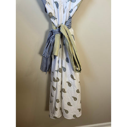 Silvia Tcherassi Mixed Print Paisley Striped Wrap Midi Dress White Blue Olive