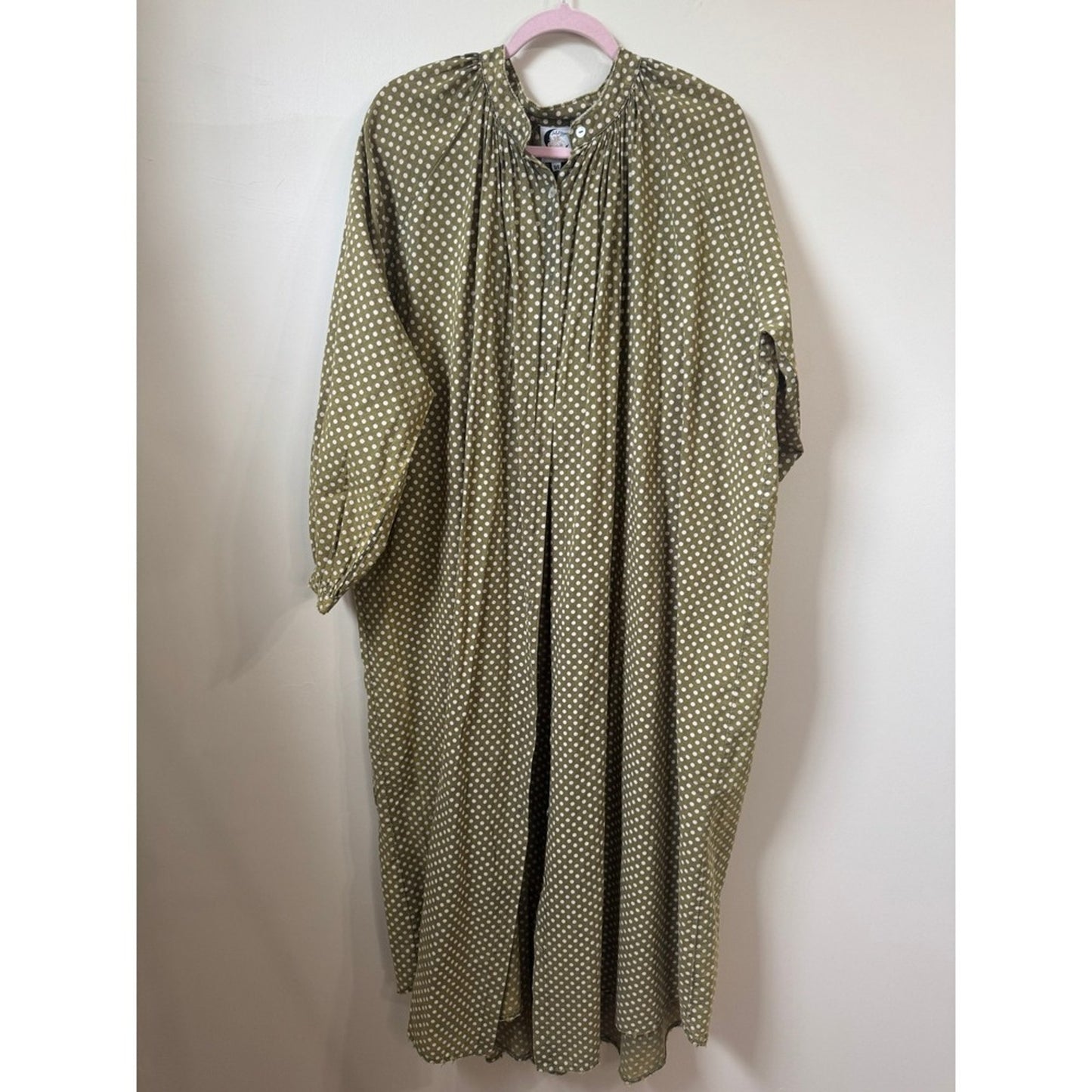 Jaded Gypsy Olive Green Polka Dot Button Down Midi Dress  Boho Lagenlook