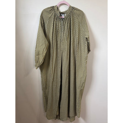 Jaded Gypsy Olive Green Polka Dot Button Down Midi Dress  Boho Lagenlook