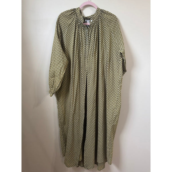 Jaded Gypsy Olive Green Polka Dot Button Down Midi Dress  Boho Lagenlook