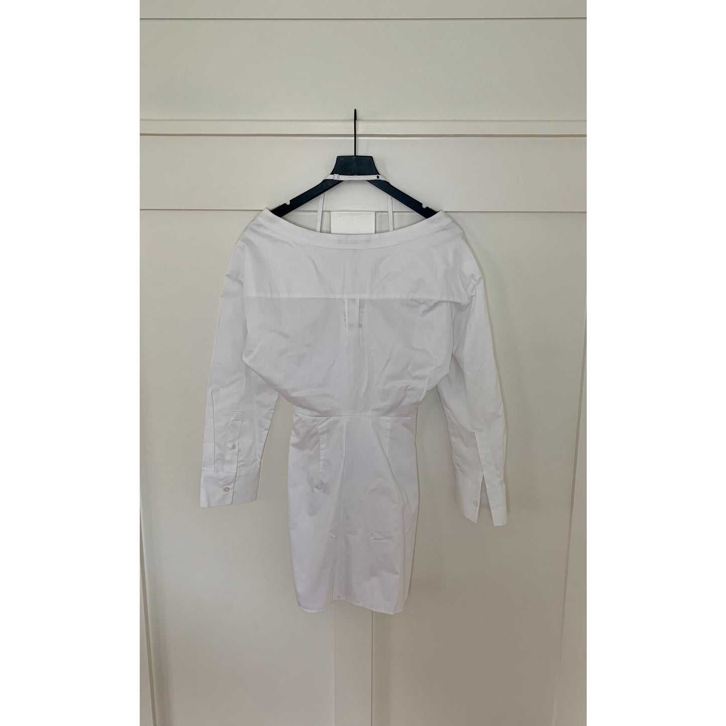 Zara Mini Dress in White Size XS Off Shoulder Button Front Long Sleeve Party