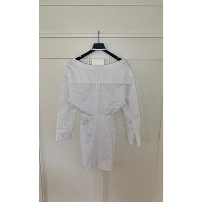 Zara Mini Dress in White Size XS Off Shoulder Button Front Long Sleeve Party