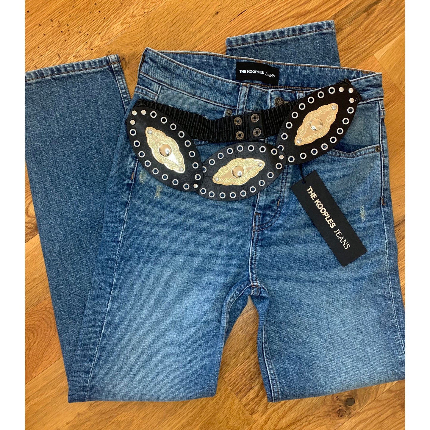 The Kooples Jeans in Blue Denim Size 27 Button Fly Skinny Leg Whiskered Pockets