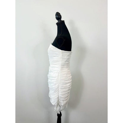 Majorelle‎ Ursula Mini Dress in White Medium Asymmetrical Strapless Ruched Mesh