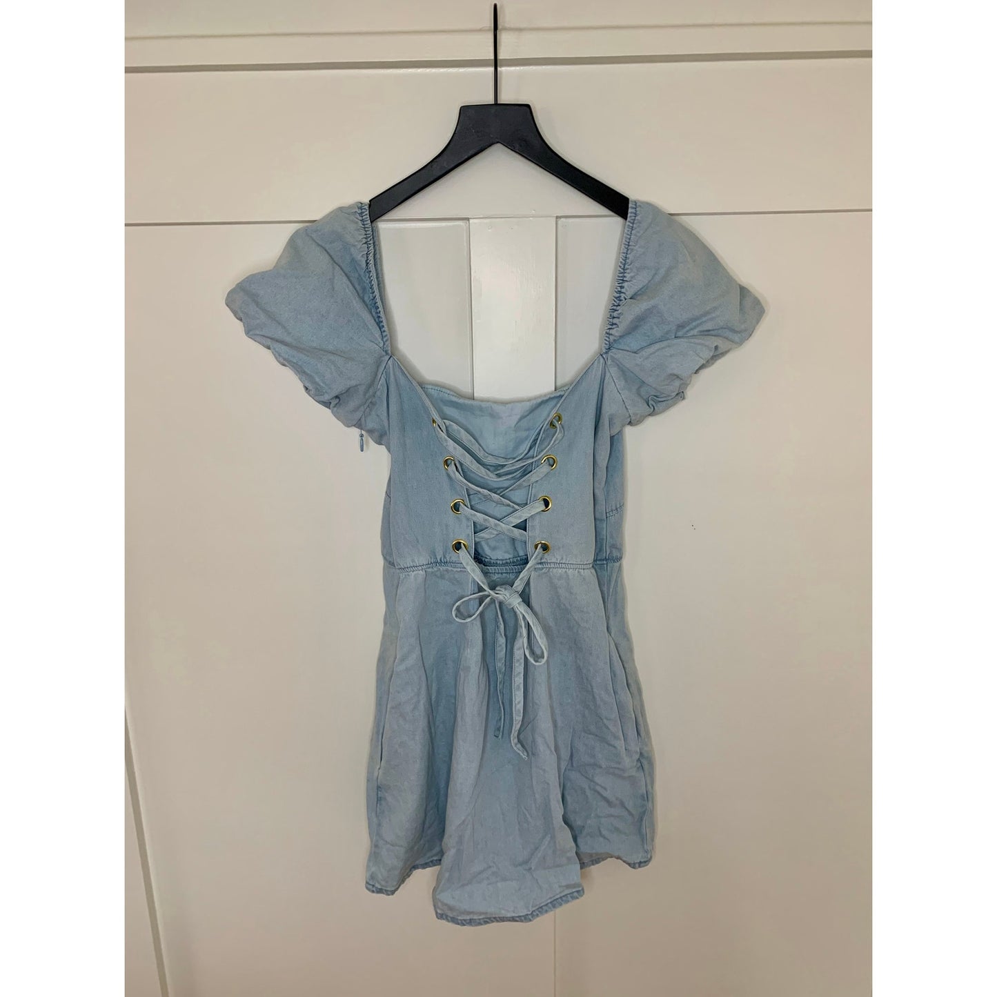 Show Me Your Mumu London Lace Up Dress in Sea Spritz Size XS Mini Denim Cotton
