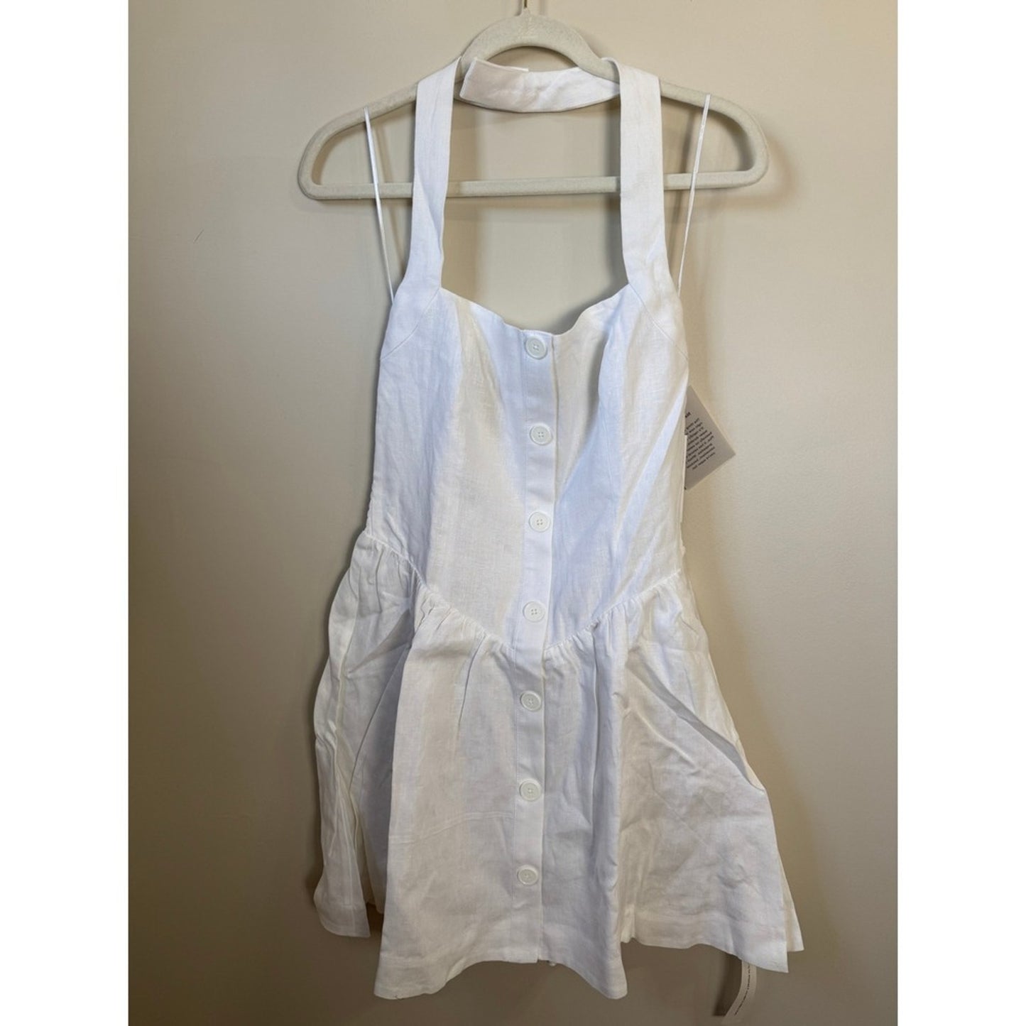 Reformation White Linen Halter Mini Dress Button Front Smocked Back Sundress