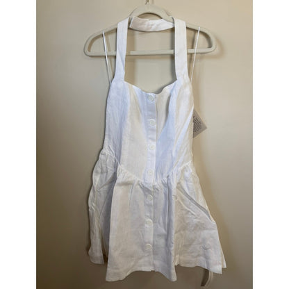 Reformation White Linen Halter Mini Dress Button Front Smocked Back Sundress