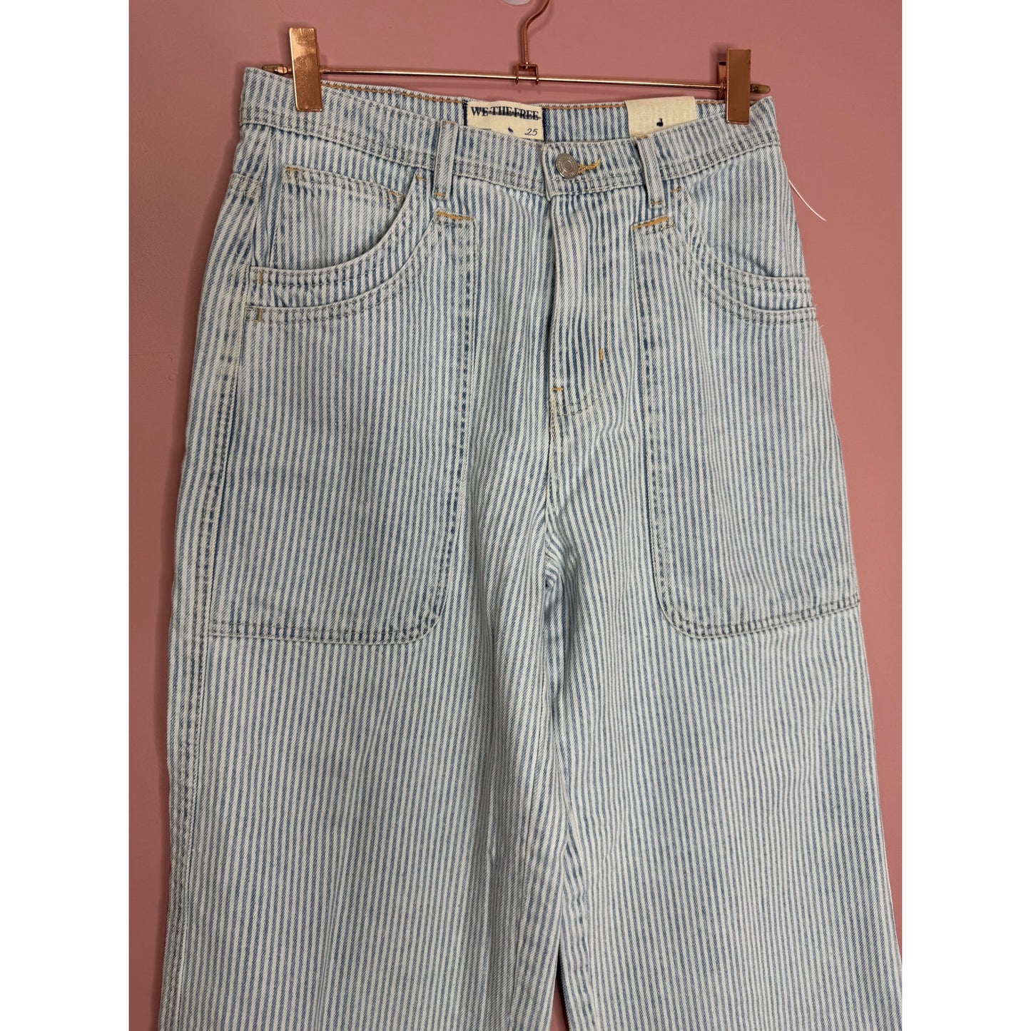 We The Free X Free People Piper Mid-Rise Crop Wide-Leg Jeans Size 25 Blue Stripe