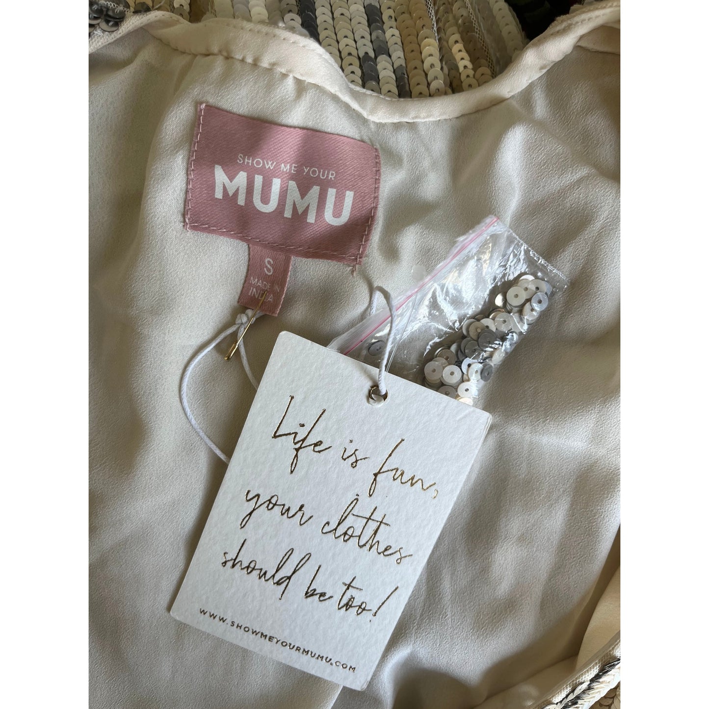 NEW NWT Show Me Your Mumu Wear Me Out Dress Champagne Beaded Sequin Size Small