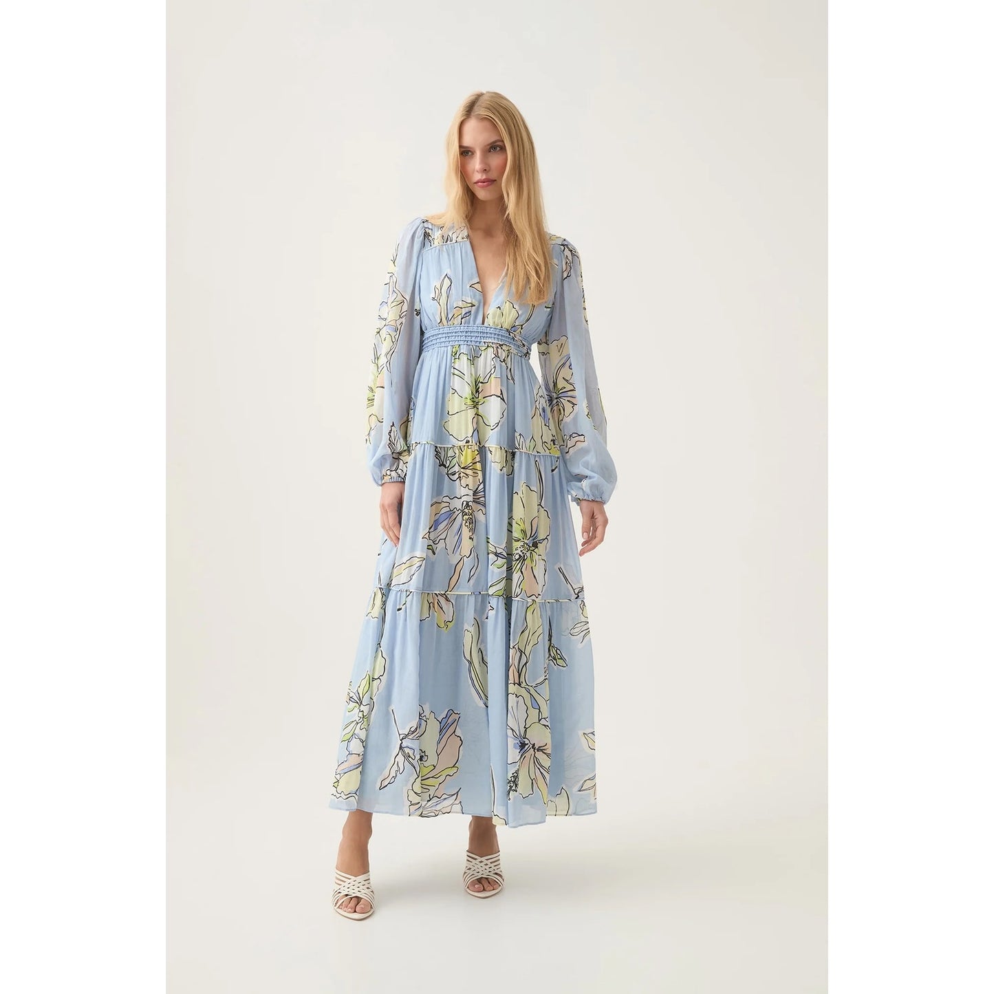 NEW NWT Aje. Romantica Voille Maxi Dress Size US 8 Blue Hibiscus