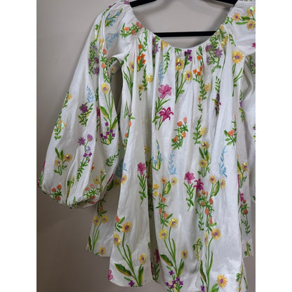 Show Me Your Mumu Wildflower Embroidered Sequin Off Shoulder Mini Dress White XS